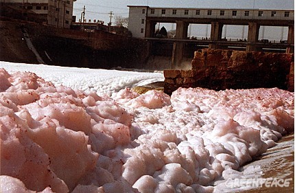 Industrial pollution can get very intense. This is the Huai River in Henan province in 2004.